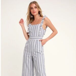 Lulu’s Coastal Living Blue Striped Wide-Leg Jumpsuit
